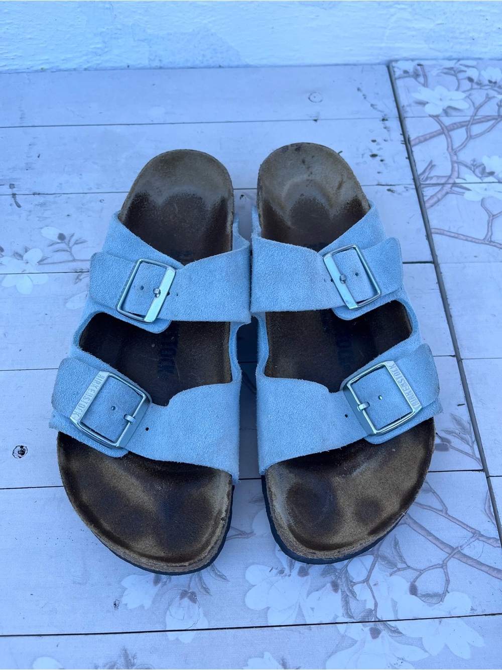 Birkenstock Light Blue Suede Double Strap Sandals